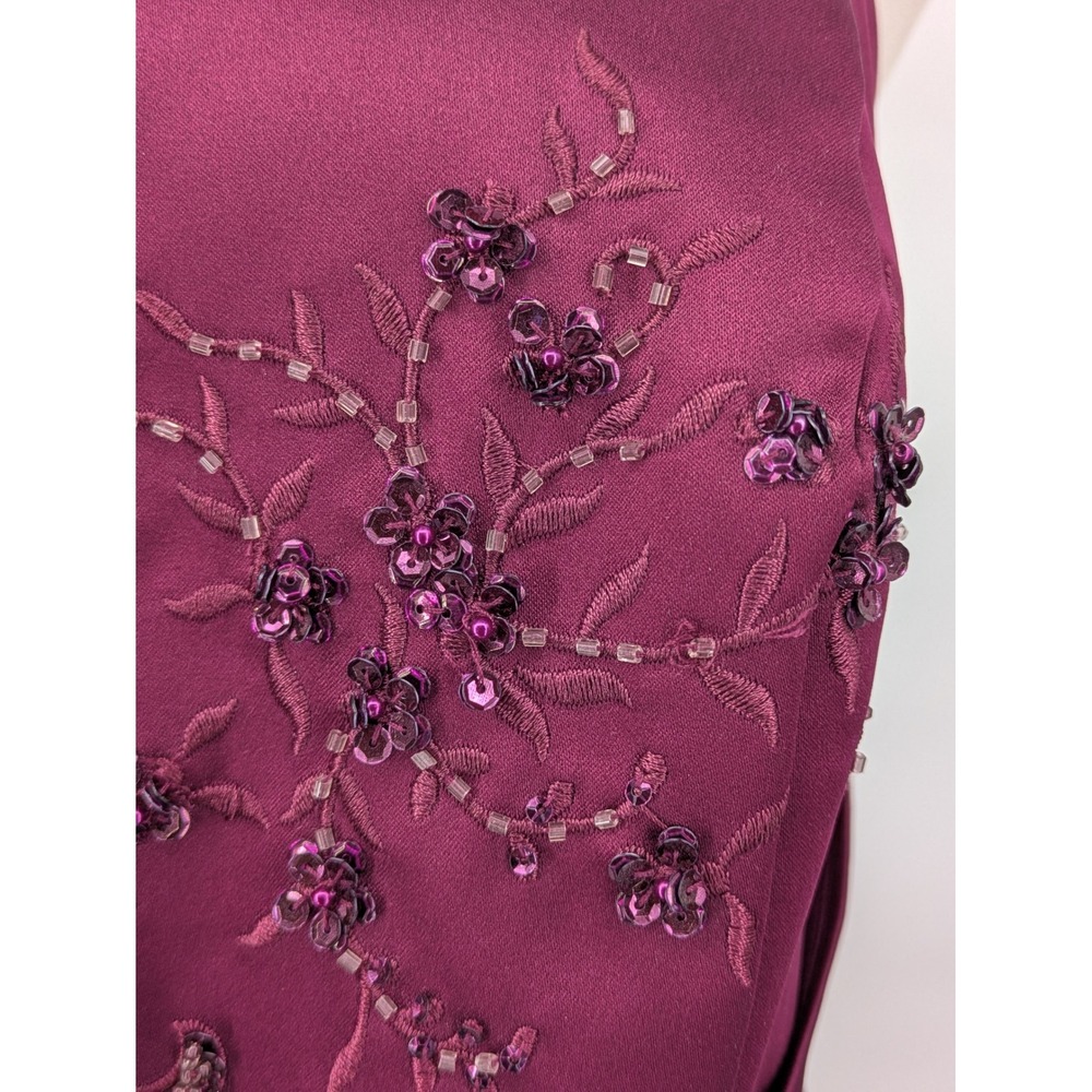 Davids Bridal Strapless Gown Women 18 Plum Purple Beaded Ruched Slit F12385 Flaw - Picture 3 of 15